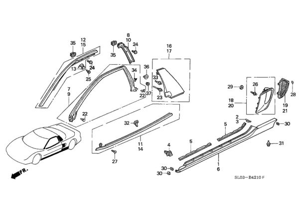 Honda Pillar Weatherstrip - NSX, 1991-05 (coupe)